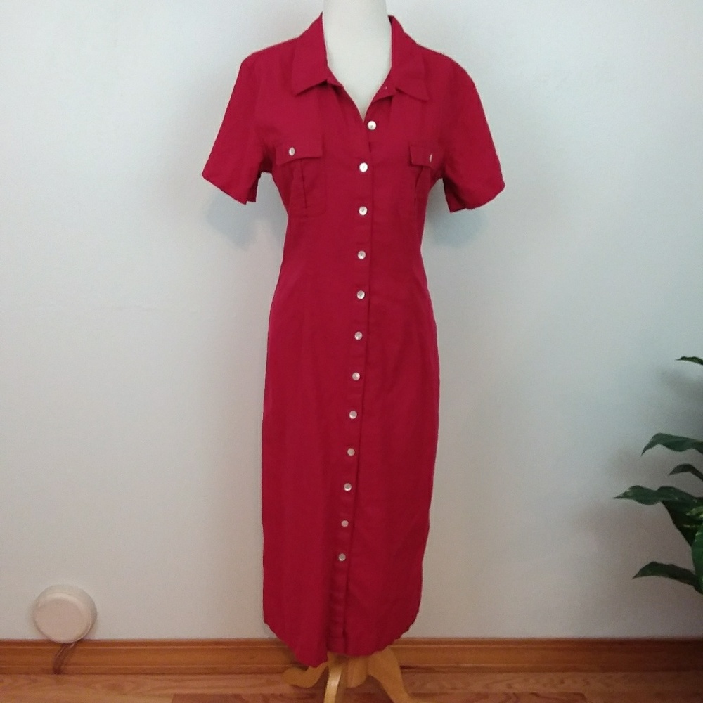 Annex Long Red Button-down Dress Size 14